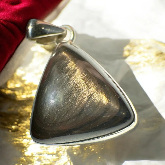 RARE Natural Gold Sheen Obsidian Sterling Silver Pendant - Picture 1 of 8